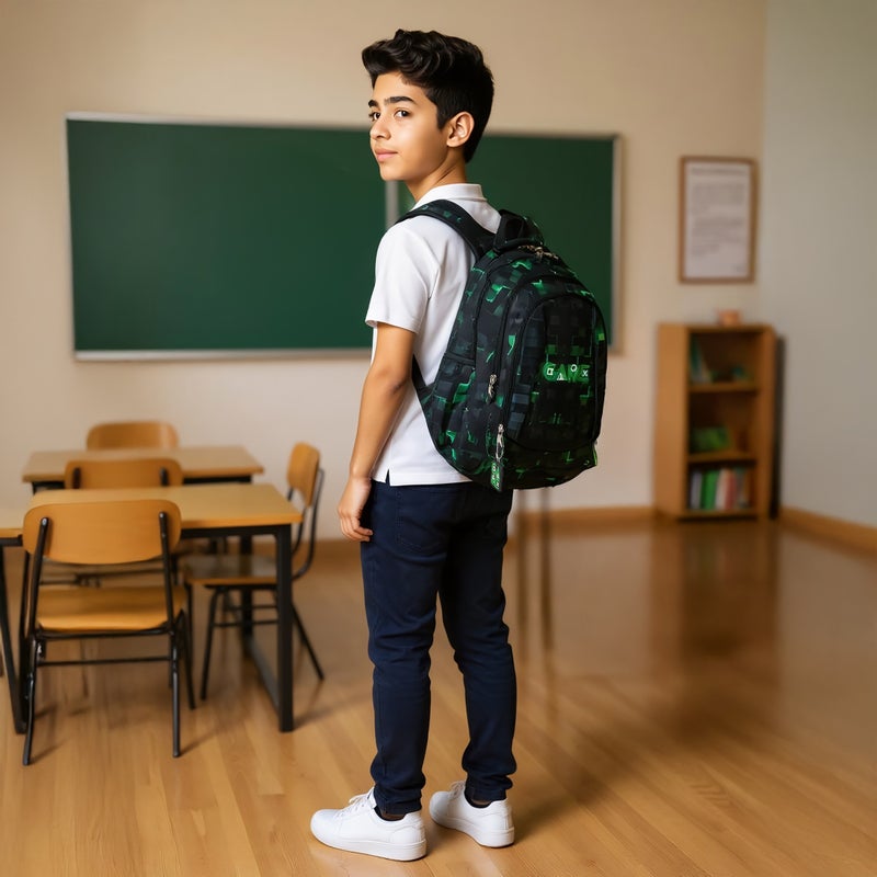 St.Right Backpack-Pixel-Game-4 Cmprt-18 In-Boys (Polyester) Black \ 30X20X45 - Image 2